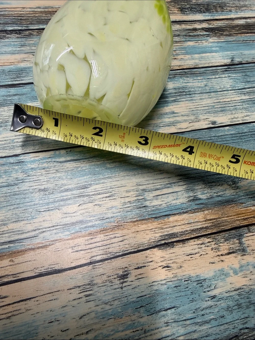 ⭐️Vintage Pier 1 Modern Elongated Gooseneck Lime Green White Art Glass Vase MCM